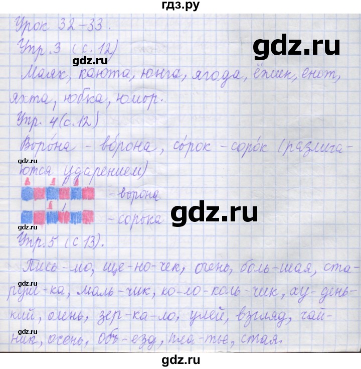 ГДЗ по русскому языку 1 класс Иванов рабочая тетрадь  урок - 32-33, Решебник №1 2016