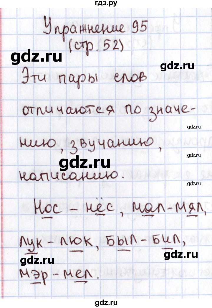 ГДЗ по русскому языку 1 класс Климанова   упражнение - 95, Решебник №2 2016