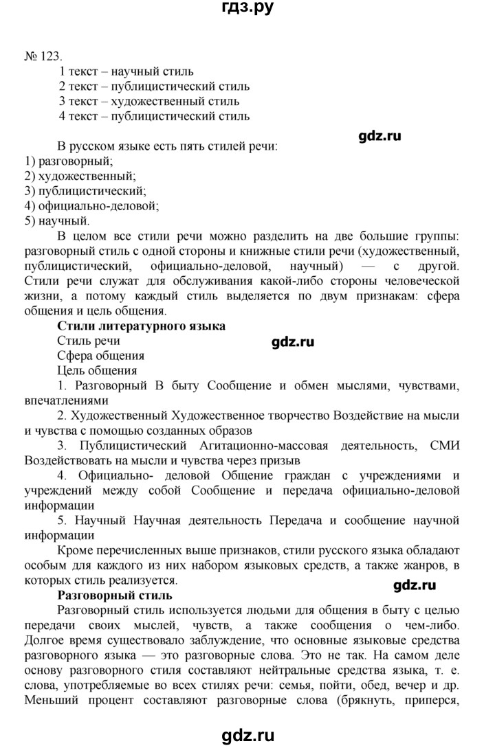 ГДЗ по русскому языку 7 класс Никитина Русская речь  упражнение - 123, Решебник