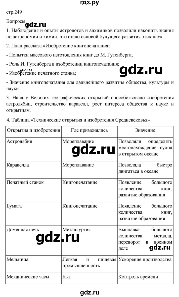 ГДЗ по истории 6 класс  Агибалов Средние века  страница - 249, Решебник 2025
