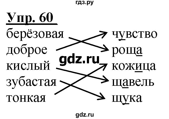 ГДЗ по русскому языку 2 класс Климанова рабочая тетрадь  часть 1. упражнение - 60, Решебник №1 2020
