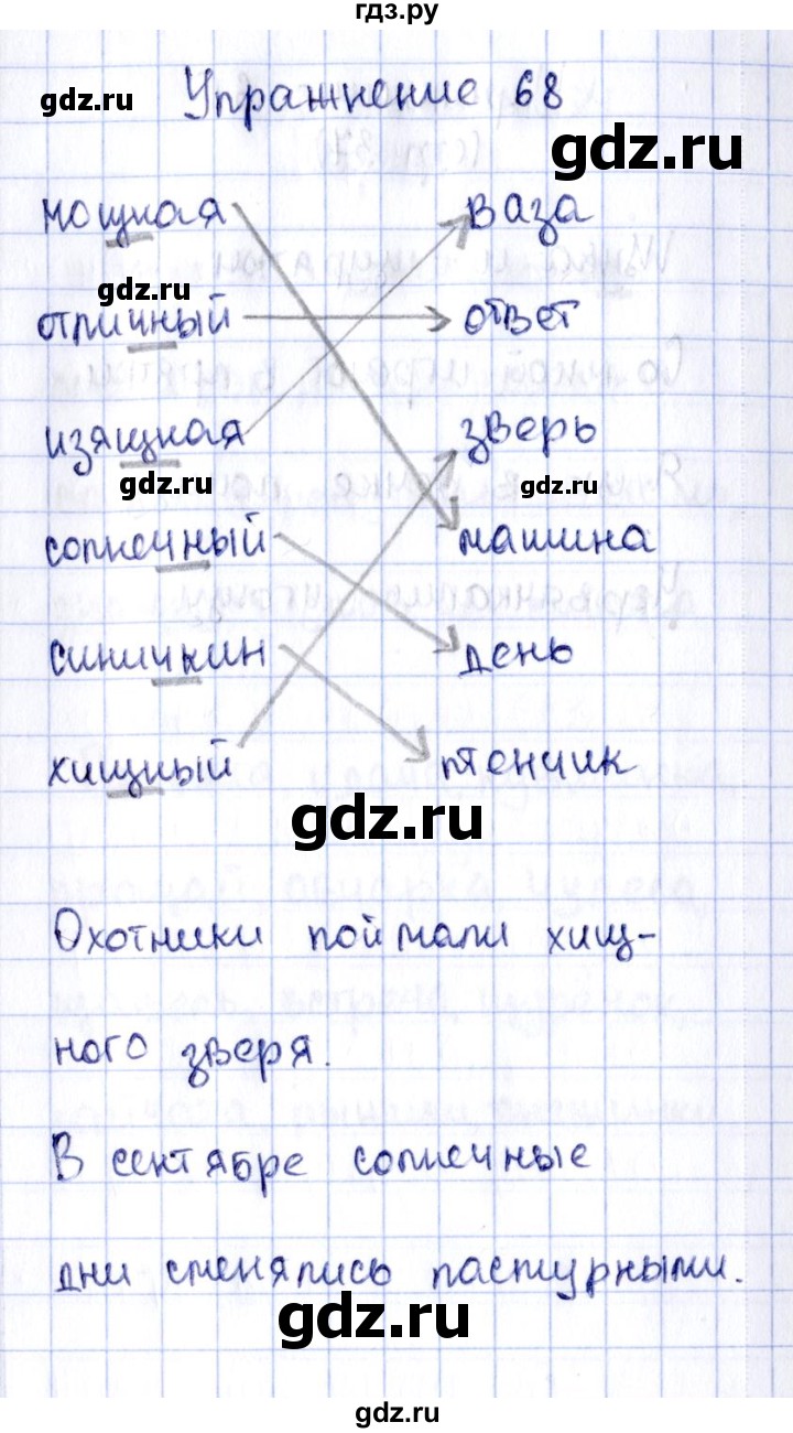 ГДЗ по русскому языку 2 класс Климанова рабочая тетрадь  часть 1. упражнение - 68, Решебник №2 2016
