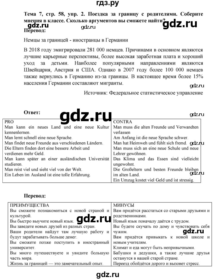 ГДЗ по немецкому языку 8 класс Аверин Horizonte  страница - 58, Решебник 2023