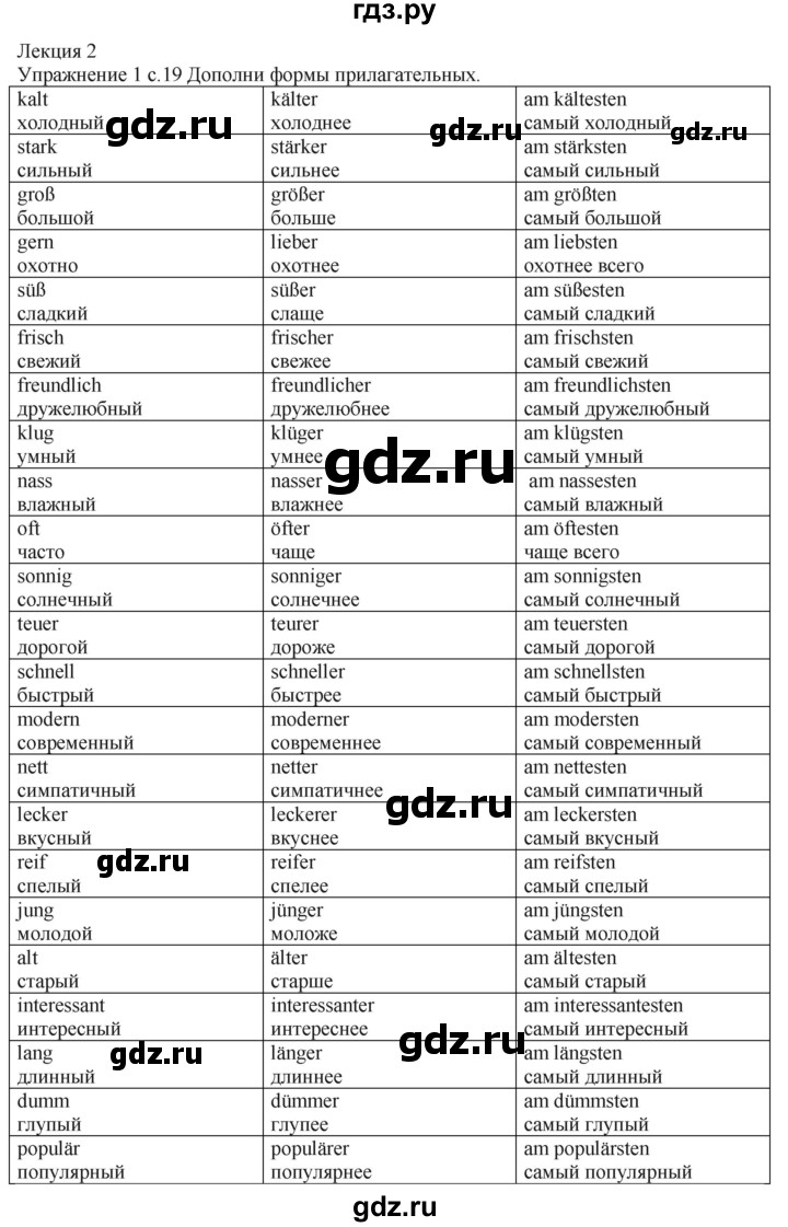 ГДЗ страница 19 немецкий язык 6 класс рабочая тетрадь Радченко, Лясковская