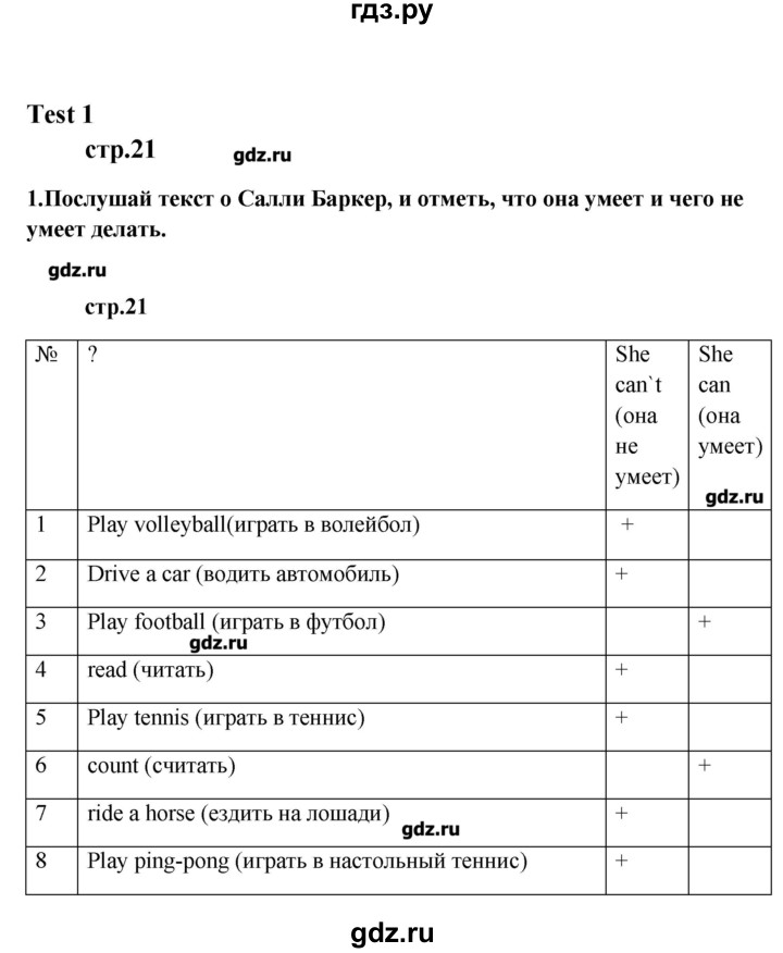 ГДЗ по английскому языку 6 класс Афанасьева рабочая тетрадь (2-ой год обучения)  часть 1. страница - 21, Решебник №1