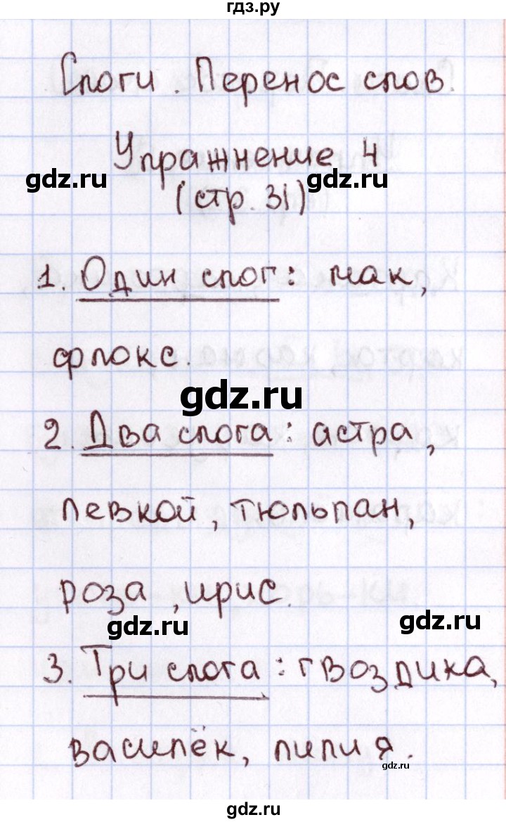 ГДЗ по русскому языку 1 класс Климанова Рабочая тетрадь  страница - 31, Решебник №2 2013