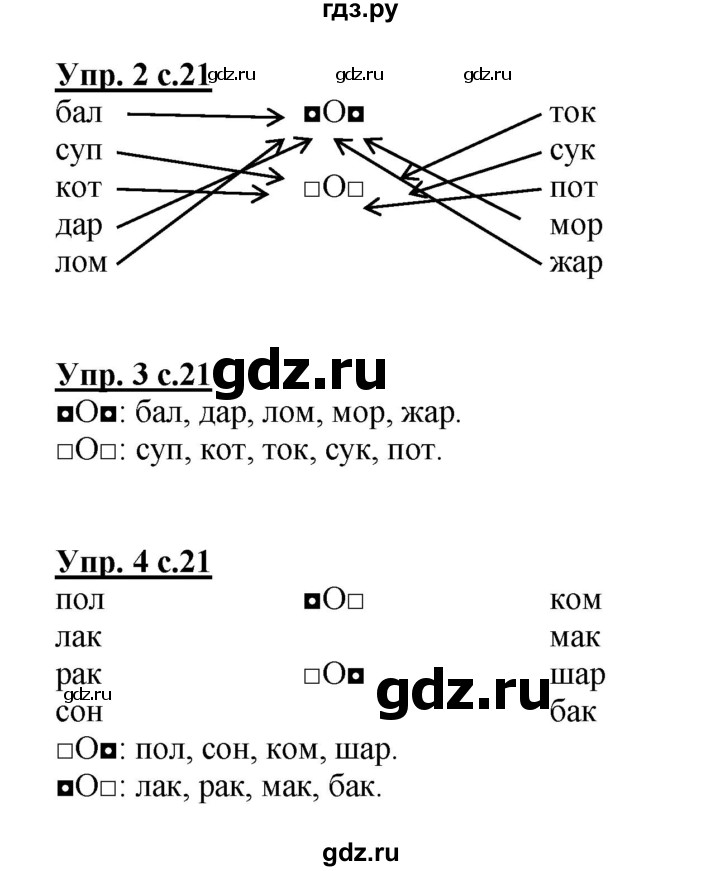 ГДЗ по русскому языку 1 класс Гольфман тетрадь для самостоятельной работы  страница - 21, Решебник №1