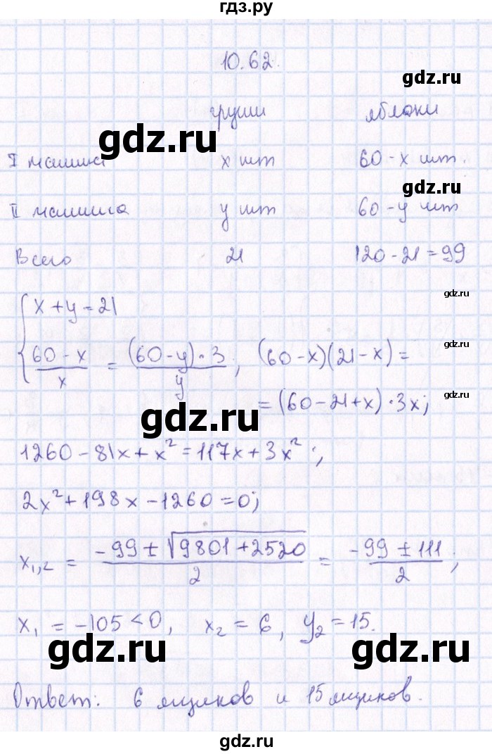 ГДЗ по алгебре 8‐9 класс Галицкий Сборник задач  § 10 - 10.62, Решебник №1