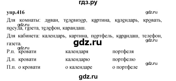 ГДЗ по русскому языку 4 класс Нечаева   упражнение - 416, Решебник 2023