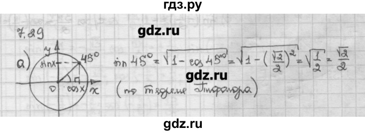 ГДЗ по алгебре 10 класс Никольский   § 7. синус и косинус угла. - 7.29, Решебник