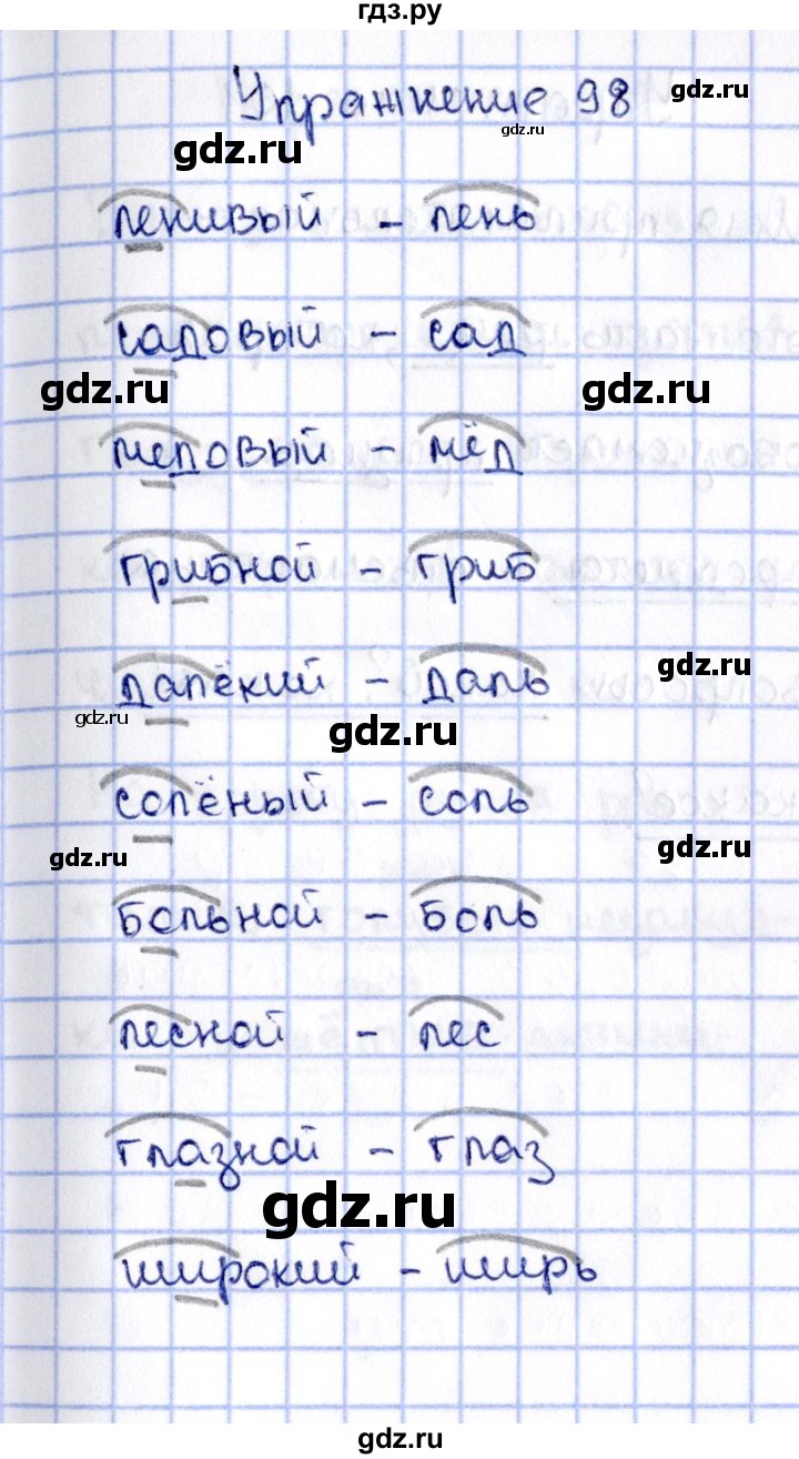 ГДЗ часть 2. упражнение 98 русский язык 2 класс рабочая тетрадь Канакина