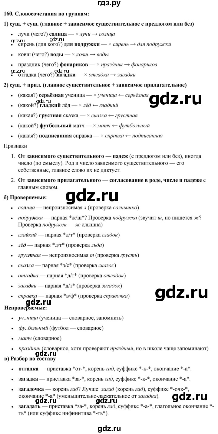 ГДЗ по русскому языку 3 класс Нечаева   часть 1 / упражнение - 160, Решебник 2024