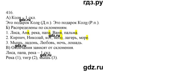 ГДЗ по русскому языку 3 класс Нечаева   упражнение - 416, Решебник
