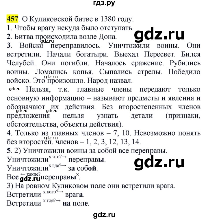 ГДЗ по русскому языку 5 класс Рыбченкова   часть 2 - 457, Решебник к учебнику 2016