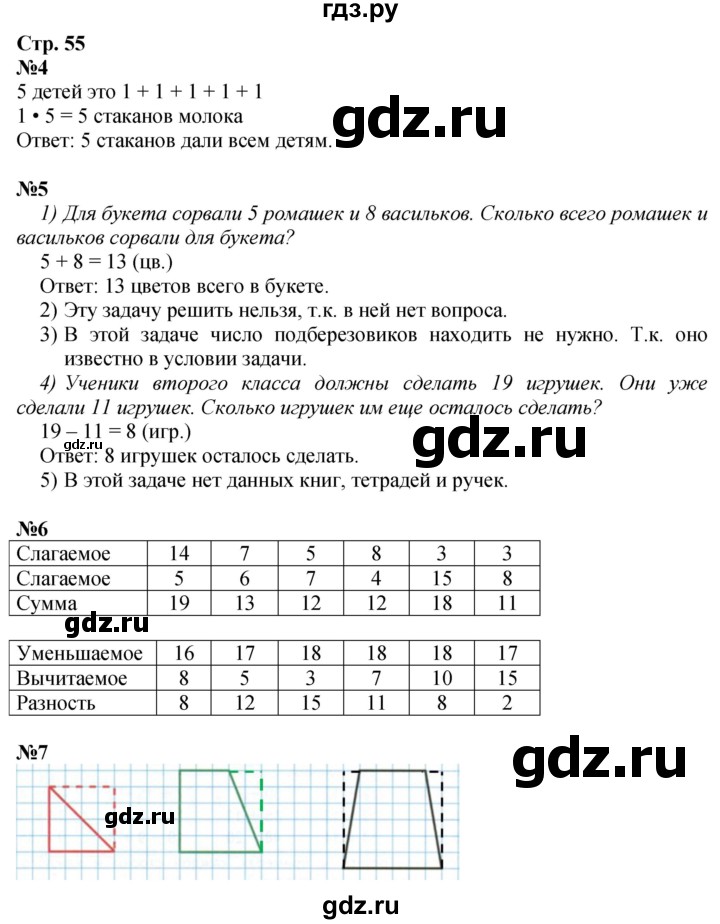 ГДЗ по математике 2 класс Дорофеев   часть 1. страница - 55, Решебник 2023