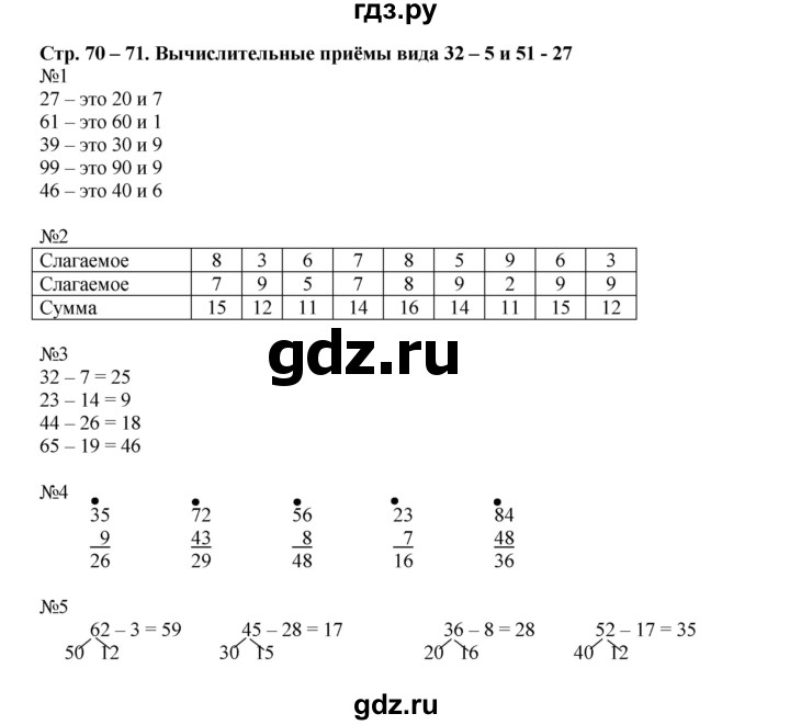 ГДЗ по математике 2 класс Дорофеев рабочая тетрадь  часть 2 (страница) - 70-71, Решебник к тетради 2015