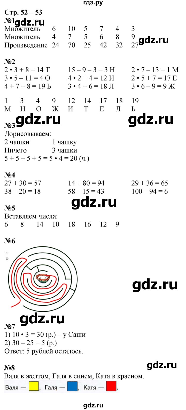 ГДЗ по математике 2 класс Дорофеев рабочая тетрадь  часть 1. страница - 52-53, Решебник 2023