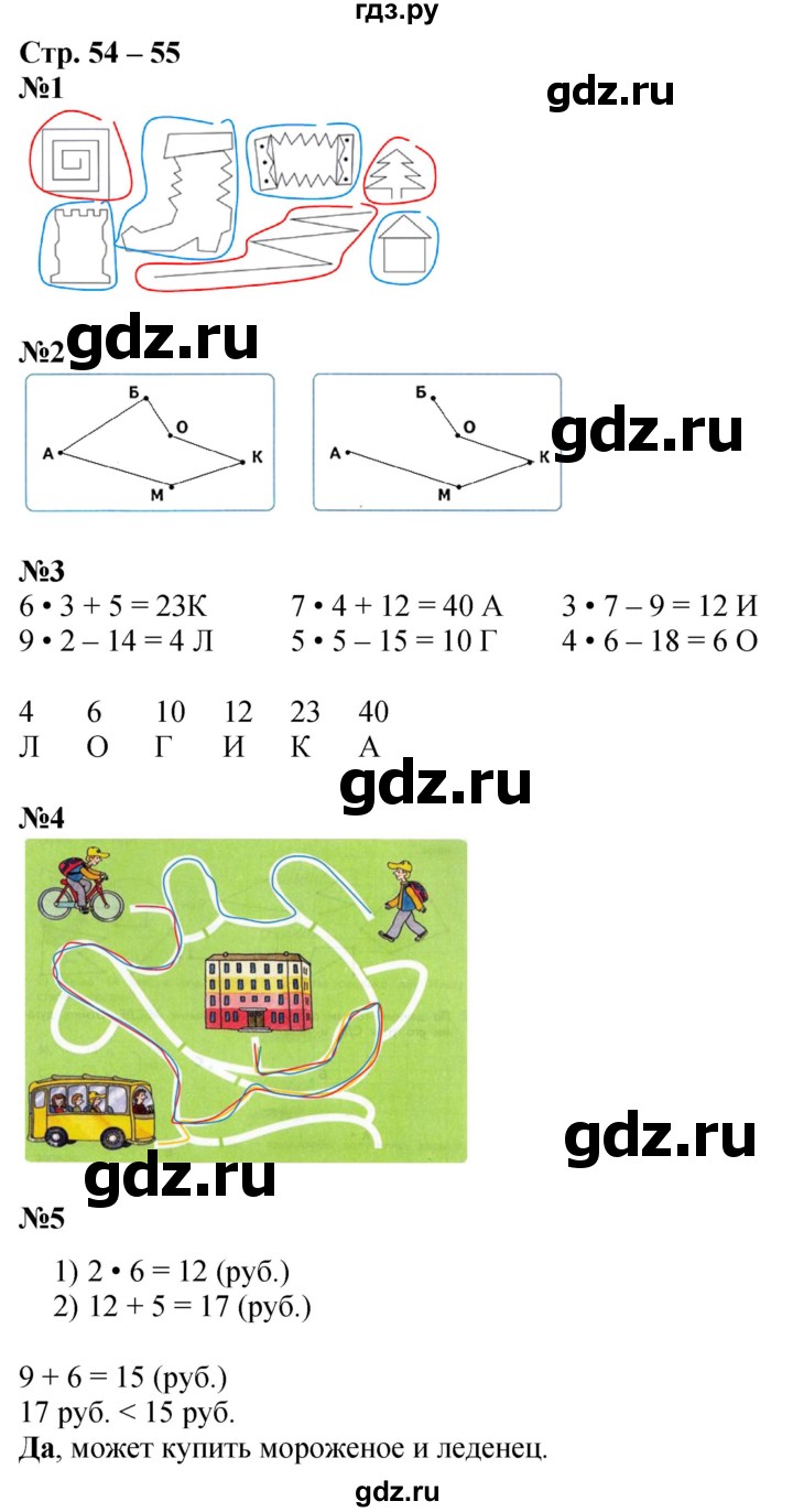 ГДЗ по математике 2 класс Дорофеев рабочая тетрадь  часть 1. страница - 54-55, Решебник 2023