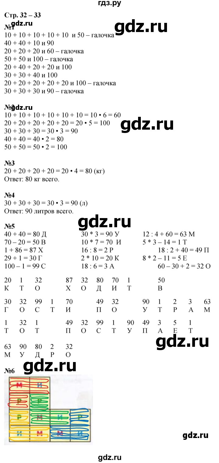 ГДЗ по математике 2 класс Дорофеев рабочая тетрадь  часть 2. страница - 32-33, Решебник 2023