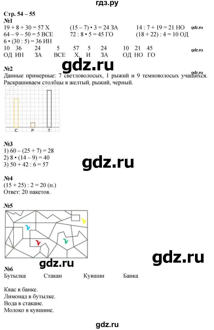 ГДЗ по математике 2 класс Дорофеев рабочая тетрадь  часть 2. страница - 54-55, Решебник 2023