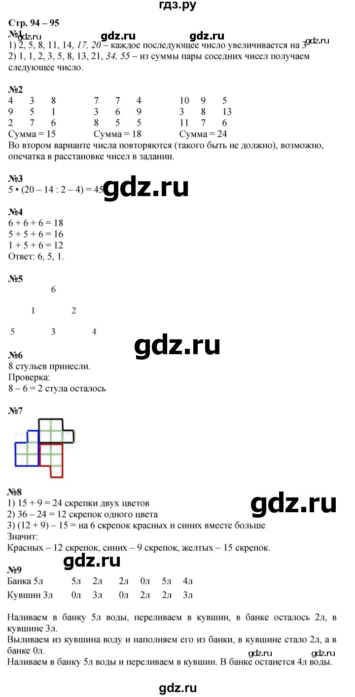ГДЗ по математике 2 класс Дорофеев рабочая тетрадь  часть 2. страница - 94-95, Решебник 2023