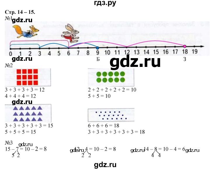 ГДЗ по математике 2 класс Дорофеев рабочая тетрадь  часть 1. страница - 14-15, Решебник №1 2020