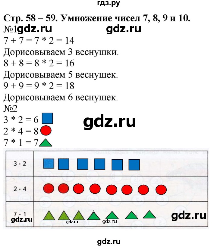 ГДЗ по математике 2 класс Дорофеев рабочая тетрадь  часть 1. страница - 58-59, Решебник №1 2020