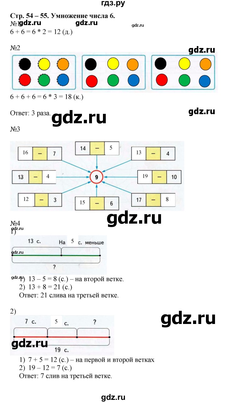 ГДЗ по математике 2 класс Дорофеев рабочая тетрадь  часть 1. страница - 54-55, Решебник 2015