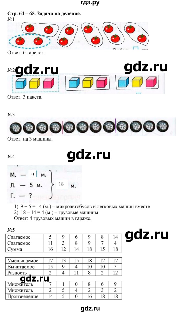 ГДЗ по математике 2 класс Дорофеев рабочая тетрадь  часть 1. страница - 64-65, Решебник 2015