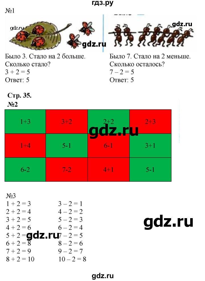ГДЗ Часть 1. Страница 35 Математика 1 Класс Рабочая Тетрадь Моро.