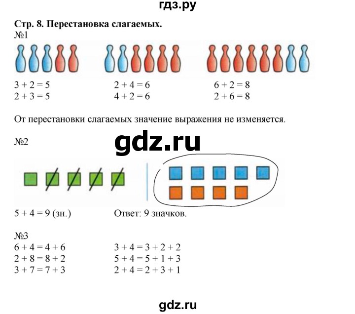 ГДЗ Часть 2. Страница 8 Математика 1 Класс Рабочая Тетрадь Моро.