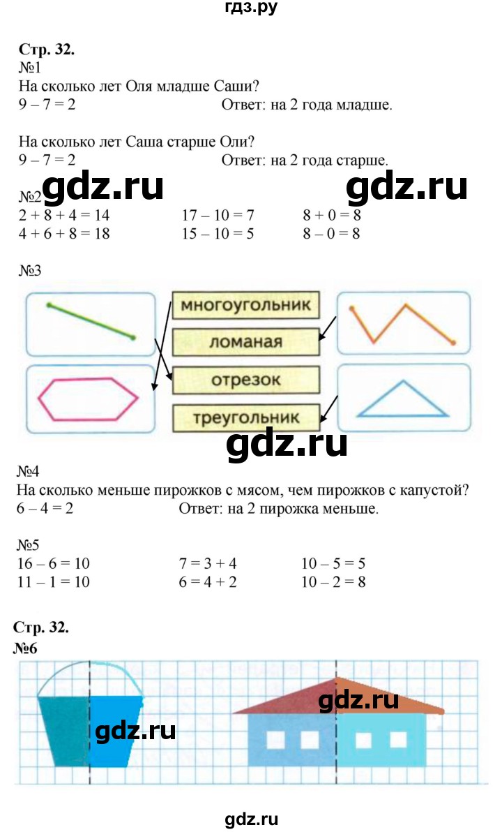 ГДЗ по математике 1 класс Моро рабочая тетрадь  часть 2. страница - 32, Решебник №2 2023