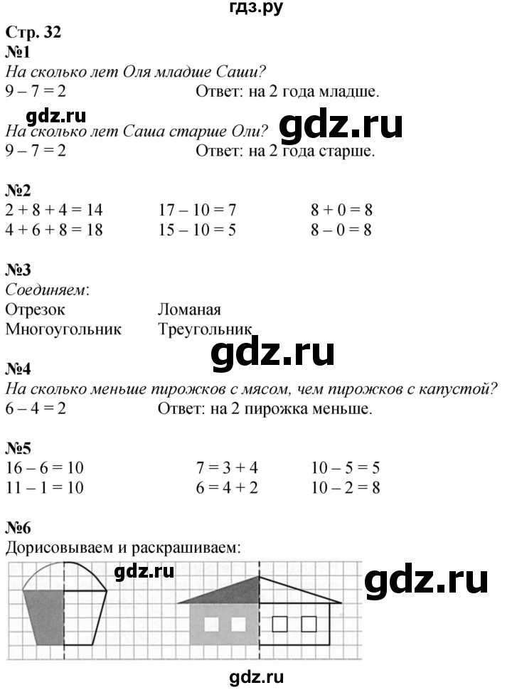 ГДЗ по математике 1 класс Моро рабочая тетрадь  часть 2. страница - 32, Решебник №1 2023