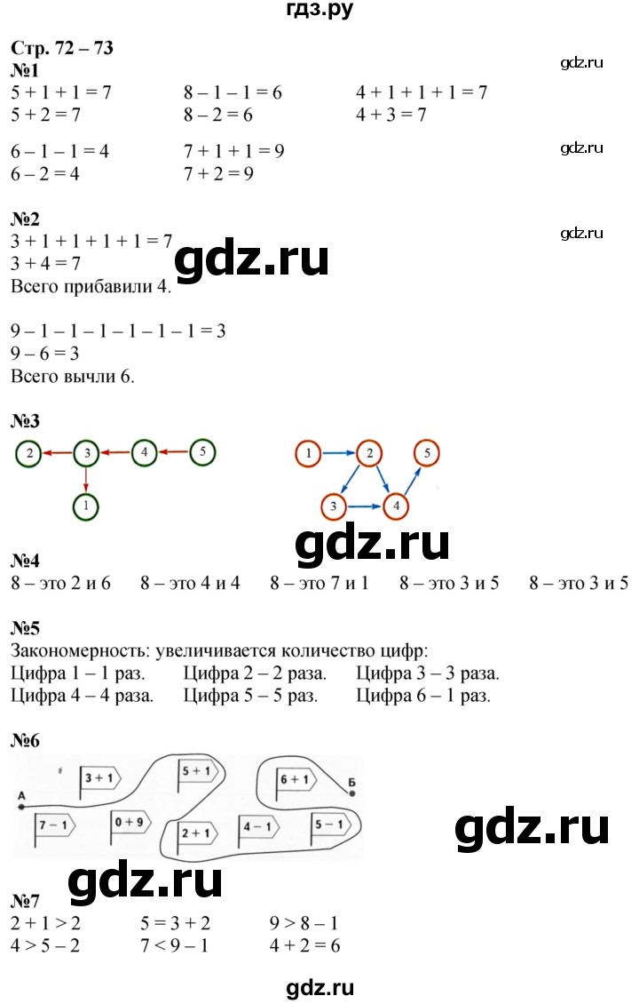 ГДЗ по математике 1 класс Дорофеев рабочая тетрадь  часть 1. страница - 72-73, Решебник 2023
