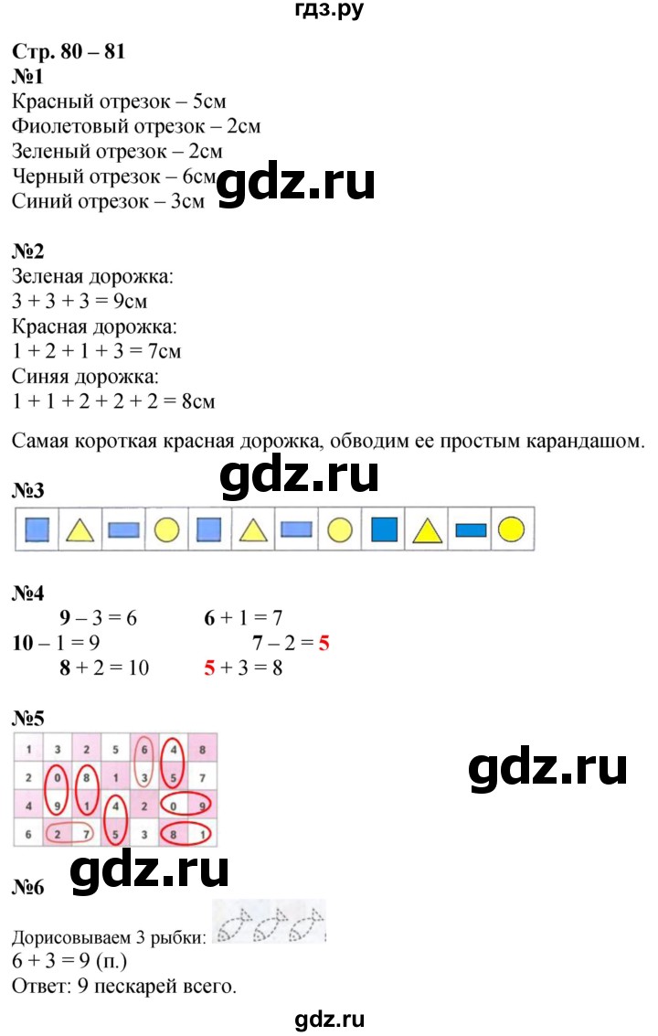 ГДЗ по математике 1 класс Дорофеев рабочая тетрадь  часть 1. страница - 80-81, Решебник 2023