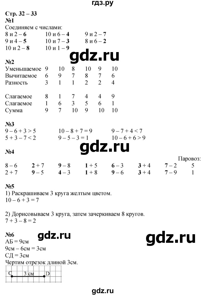 ГДЗ по математике 1 класс Дорофеев рабочая тетрадь  часть 2. страница - 32-33, Решебник 2023