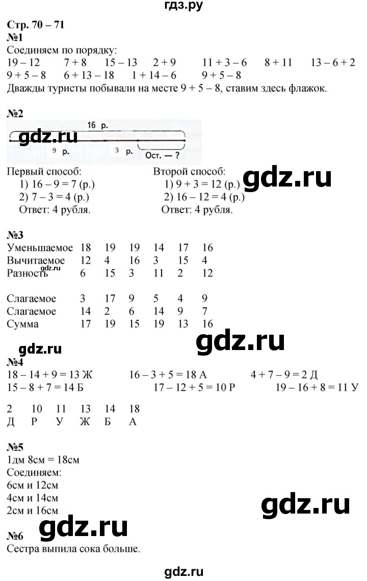 ГДЗ по математике 1 класс Дорофеев рабочая тетрадь  часть 2. страница - 70-71, Решебник 2023