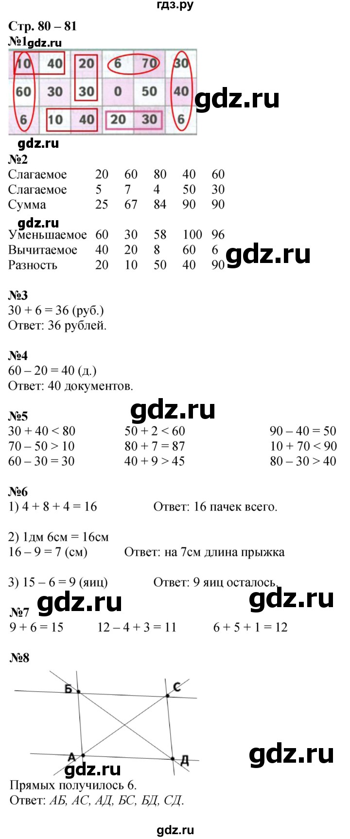 ГДЗ по математике 1 класс Дорофеев рабочая тетрадь  часть 2. страница - 80-81, Решебник 2023