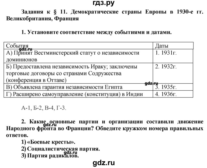 ГДЗ по истории 9 класс Сороко-Цюпа рабочая тетрадь  параграф - 11, Решебник