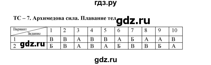 ГДЗ по физике 7 класс Марон дидактические материалы (Перышкин) Базовый уровень тест - 7, Решебник 2017