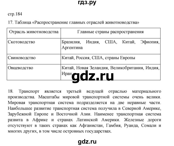 ГДЗ по географии 10‐11 класс  Максаковский  Базовый уровень страница - 184, Решебник 2022