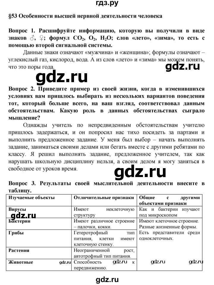 ГДЗ по биологии 8 класс Каменский   параграф - 53, Решебник