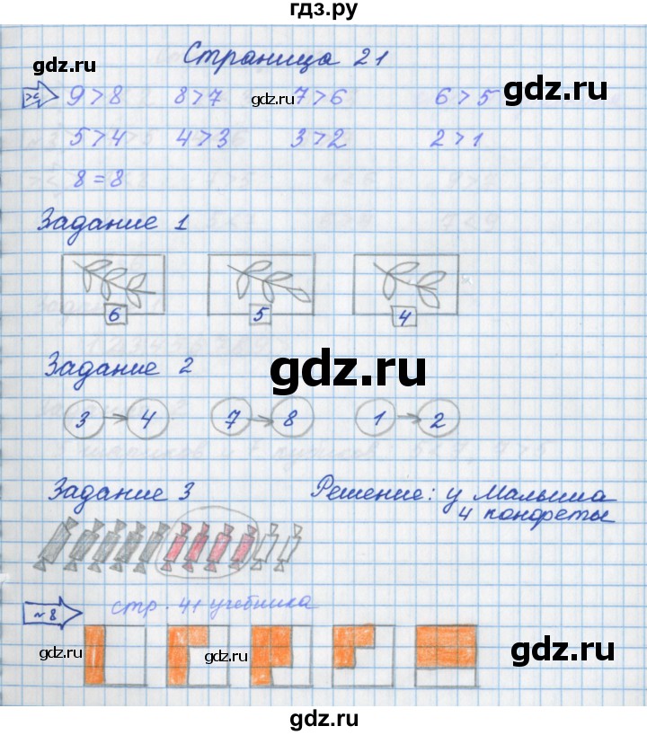 ГДЗ по математике 1 класс Нефедова рабочая тетрадь (Башмаков)  часть 1. страница - 21, Решебник