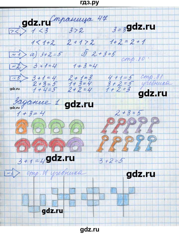 ГДЗ по математике 1 класс Нефедова рабочая тетрадь (Башмаков)  часть 1. страница - 47, Решебник