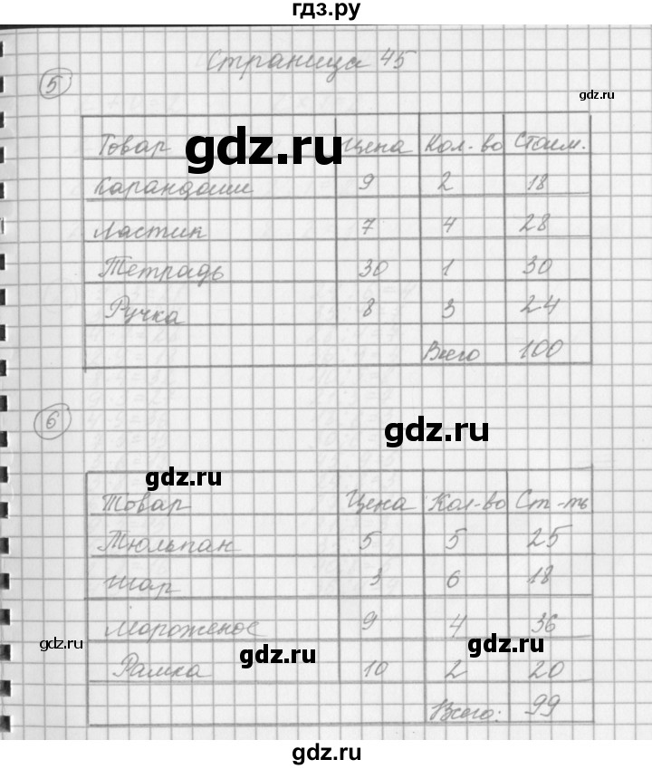 ГДЗ по математике 2 класс Башмаков рабочая тетрадь  часть 2. страницы - 45, Решебник №1