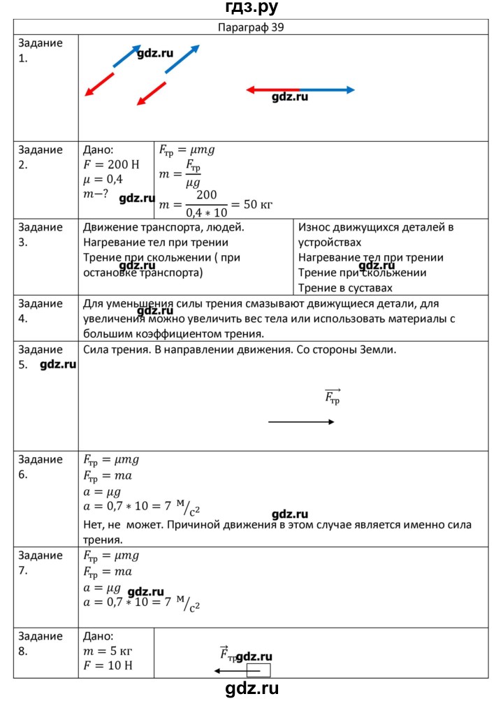 ГДЗ по физике 7 класс Грачев рабочая тетрадь  параграф - 39, Решебник №1