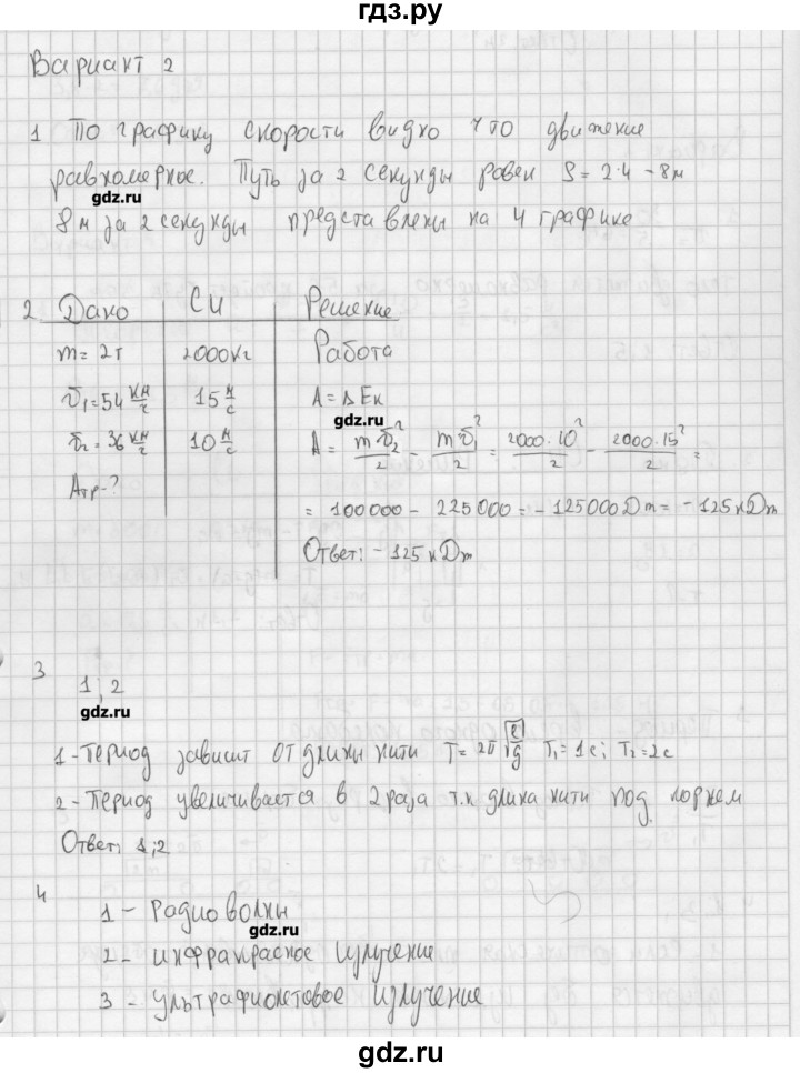 ГДЗ по физике 9 класс Марон самостоятельные и контрольные работы   контрольные работы / КР-6. вариант - 2, Решебник №1