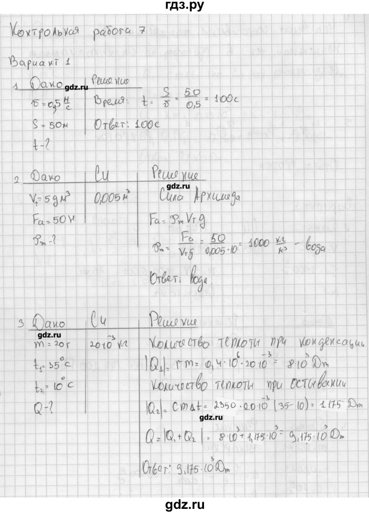 ГДЗ по физике 9 класс Марон самостоятельные и контрольные работы   контрольные работы / КР-7. вариант - 1, Решебник №1