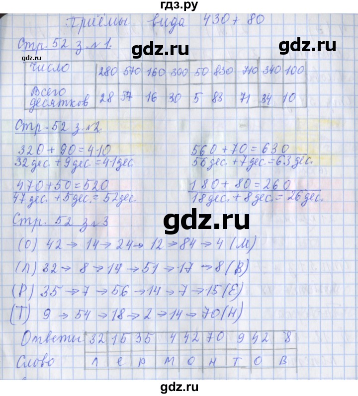 ГДЗ по математике 3 класс Дорофеев рабочая тетрадь  часть 2. страницы - 52, Решебник №1 2020