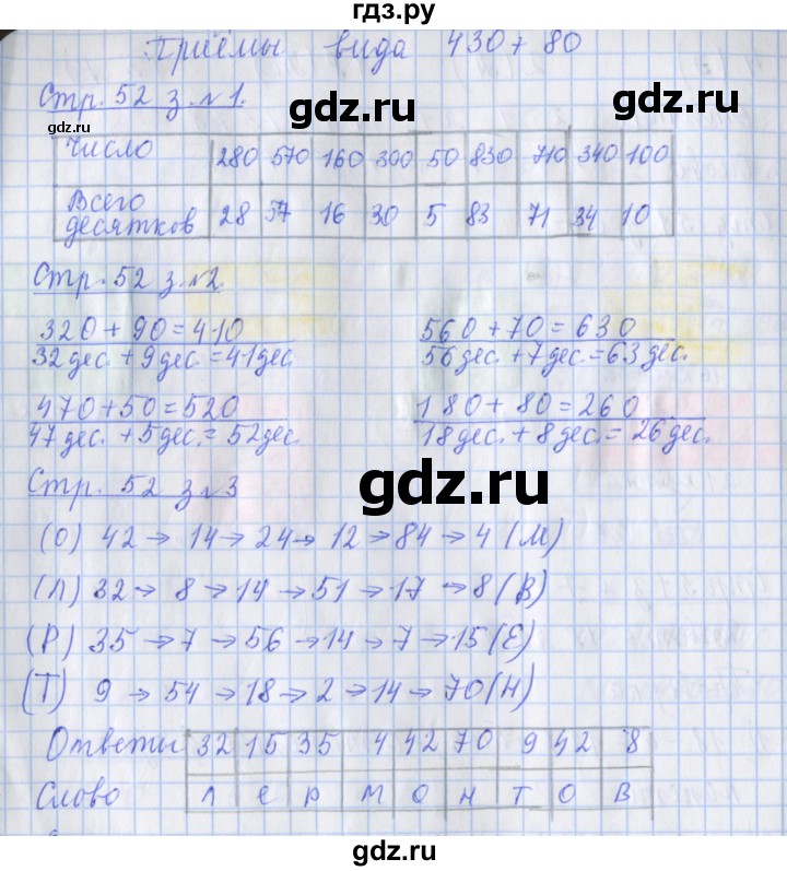 ГДЗ по математике 3 класс Дорофеев рабочая тетрадь  часть 2. страницы - 52, Решебник №1 к тетради 2020